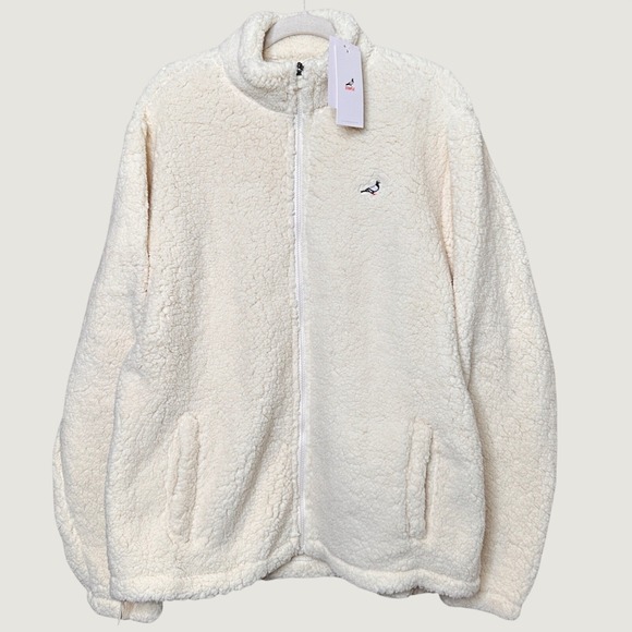Staple Other - Staple Pigeon Mens Cream Sherpa Fleece Full Zip Jacket Large 2110O10606 NWT